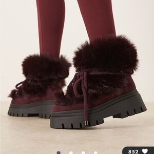 ASOS DESIGN Acclaim shearling lace up snow boots in burgundy